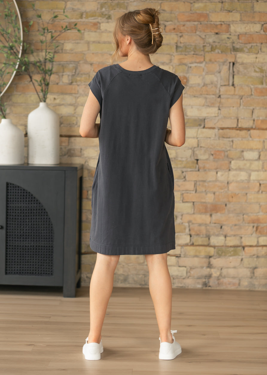 Charcoal Washed Jersey Midi Dress FF Dresses