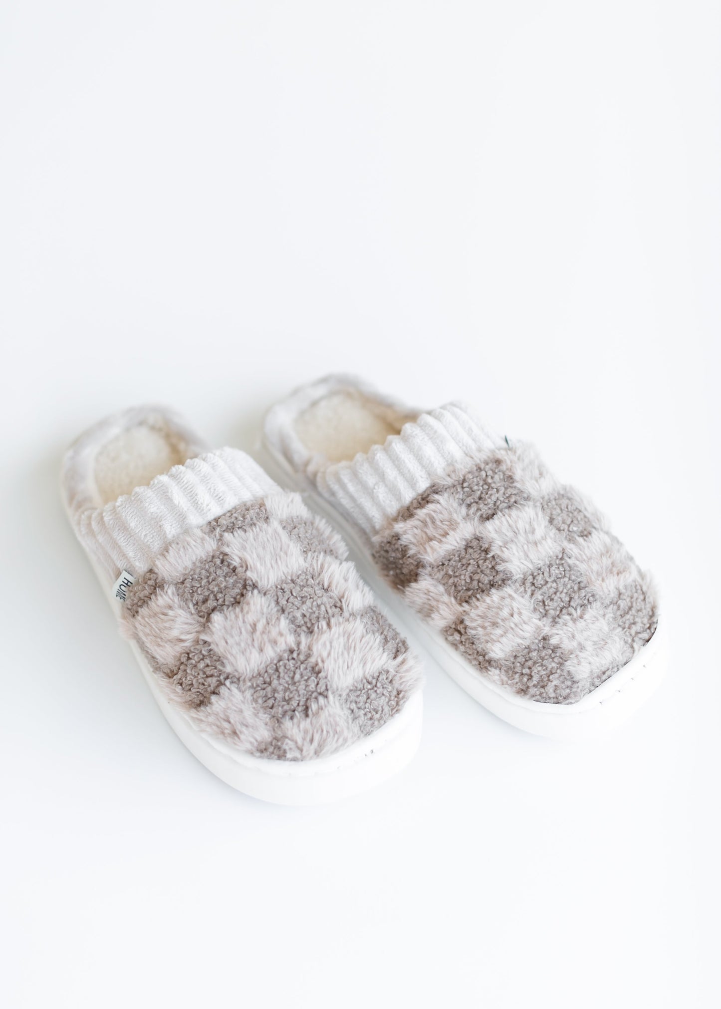 Checkered Faux Fur Slippers Gifts Coffee / 6