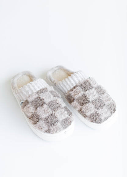 Checkered Faux Fur Slippers Gifts Coffee / 6