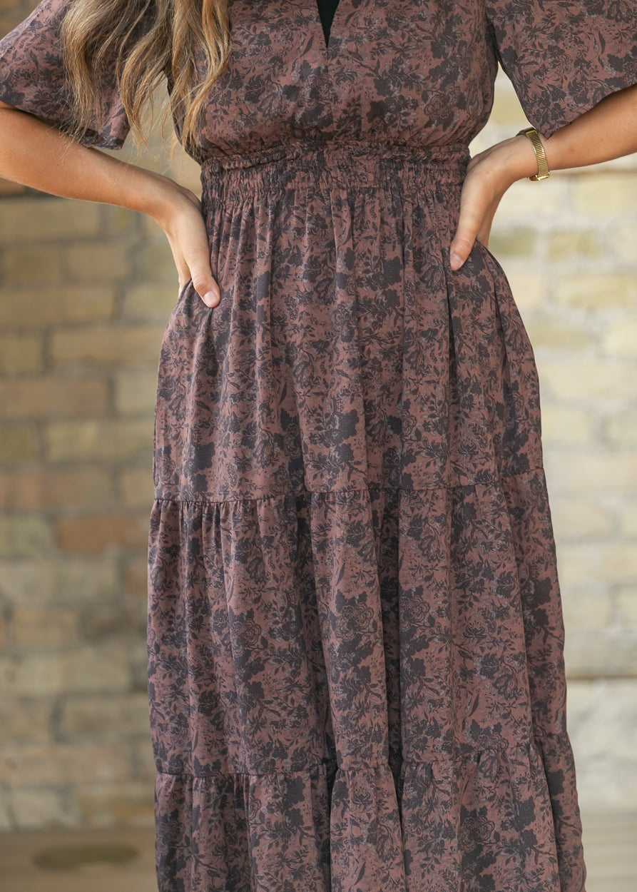 Cherrywood Print V-neck Midi Dress FF Dresses