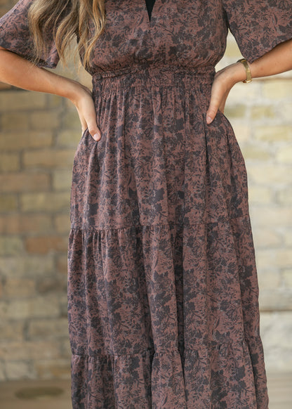 Cherrywood Print V-neck Midi Dress FF Dresses
