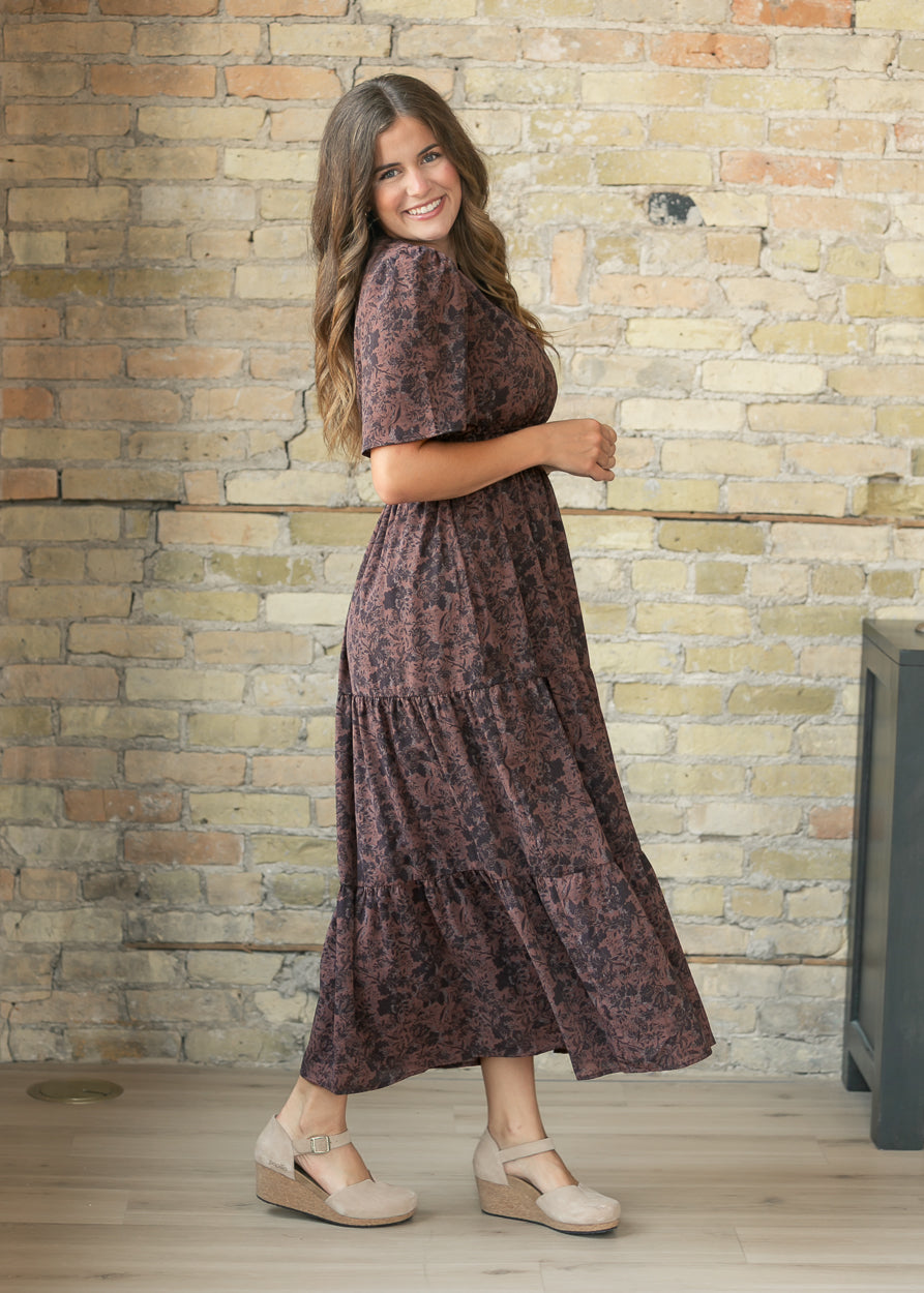 Cherrywood Print V-neck Midi Dress FF Dresses