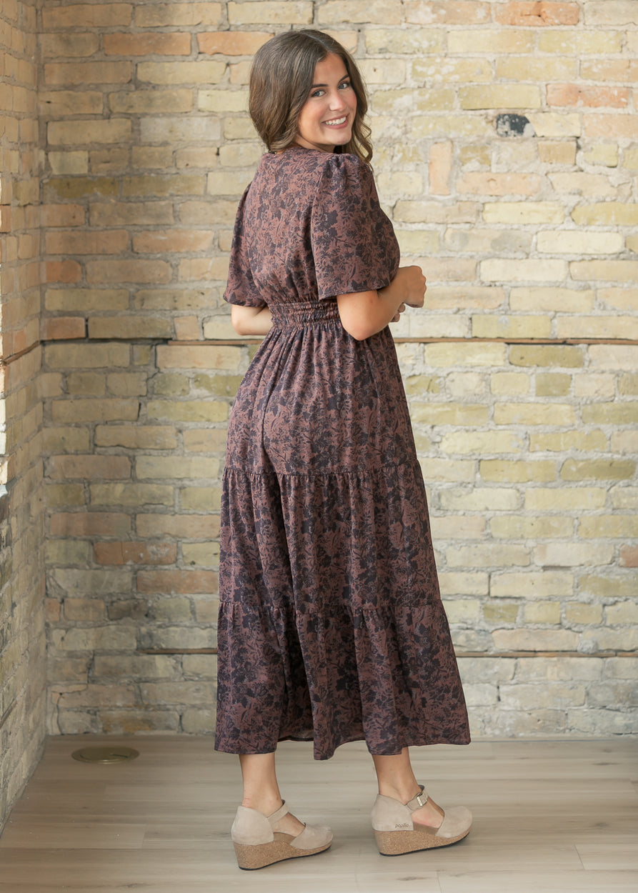 Cherrywood Print V-neck Midi Dress FF Dresses