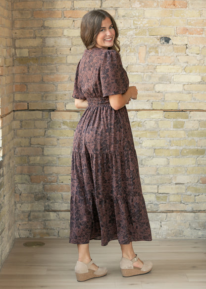 Cherrywood Print V-neck Midi Dress FF Dresses
