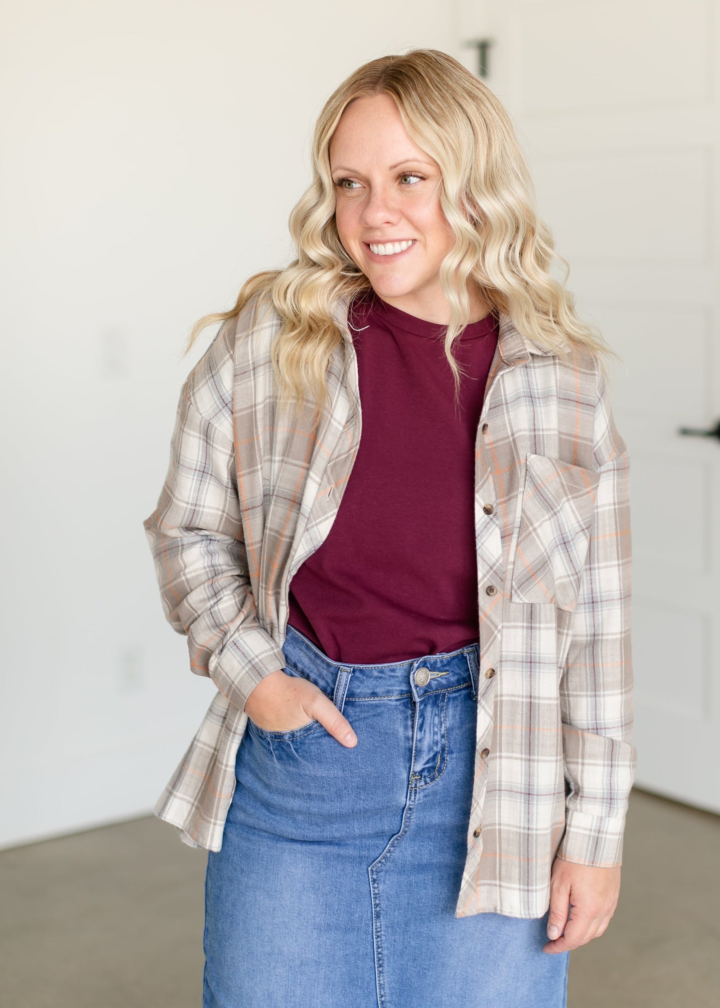 Chestnut Button Up Flannel Top FF Tops