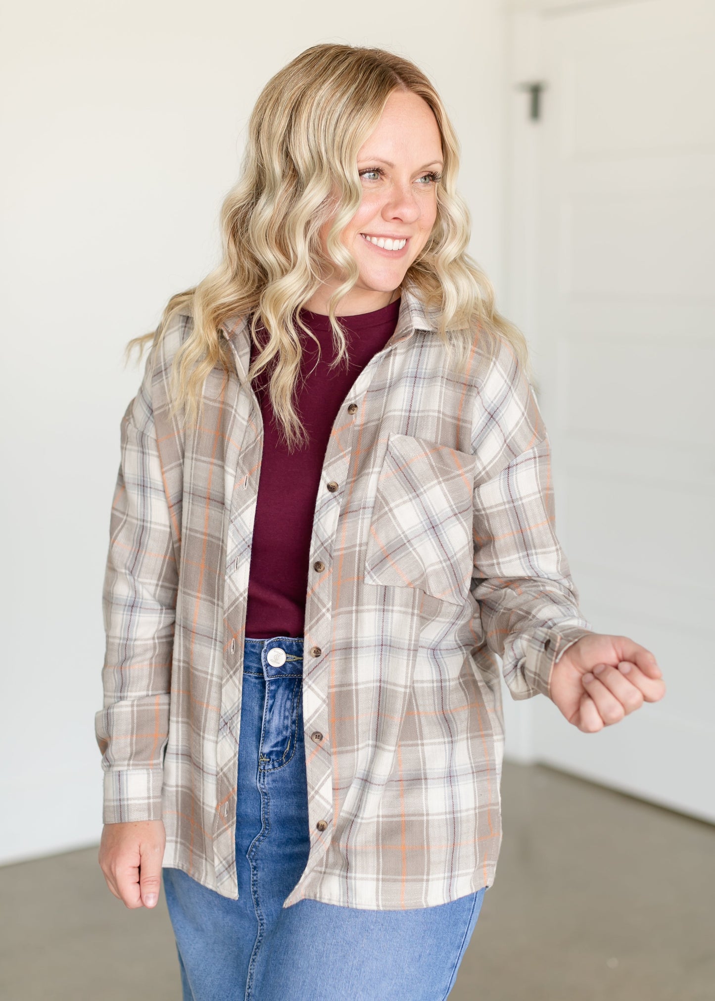 Chestnut Button Up Flannel Top FF Tops