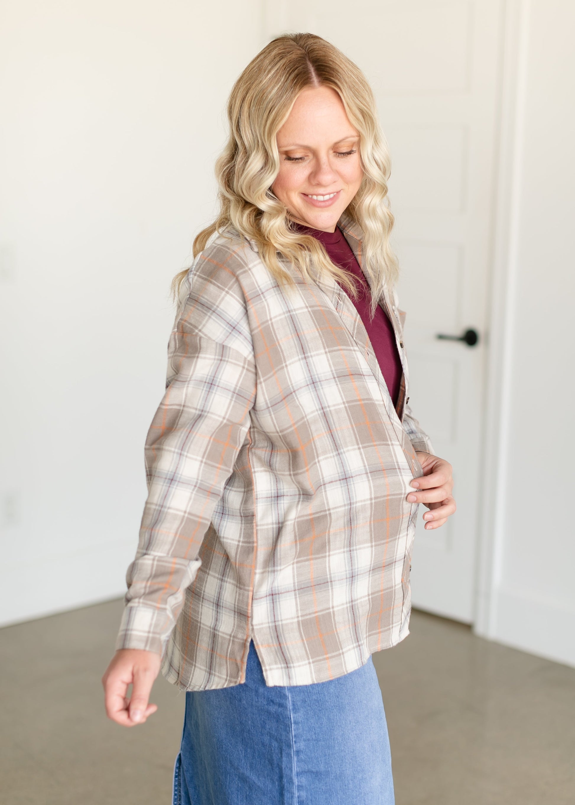 Chestnut Button Up Flannel Top FF Tops