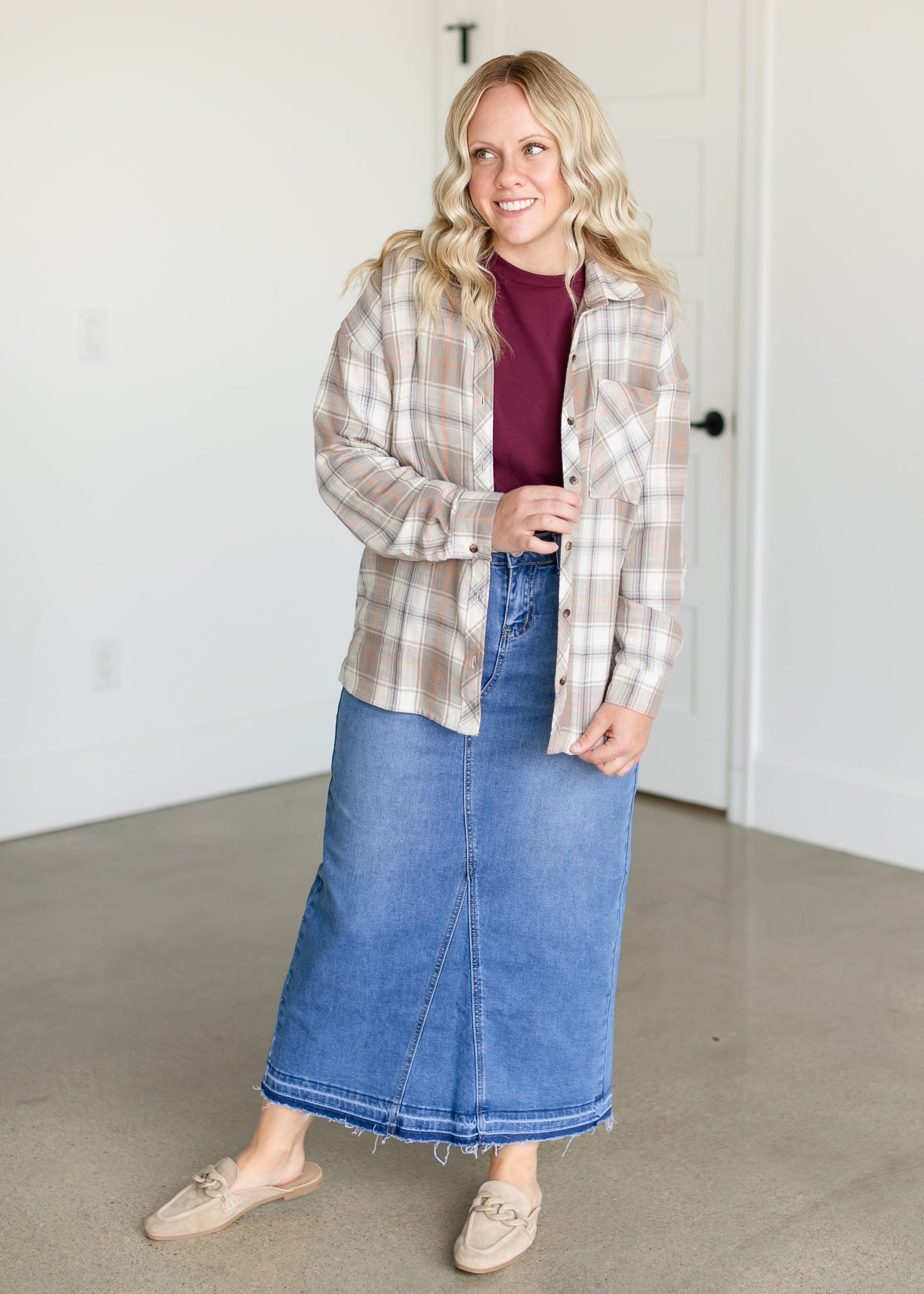 Chestnut Button Up Flannel Top FF Tops