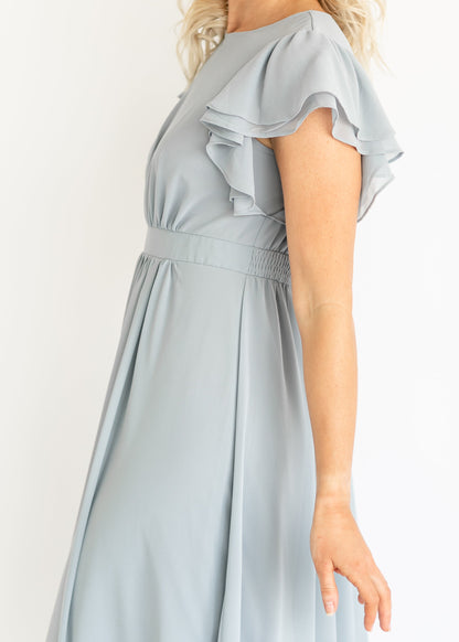 Chiffon Ruffle Sleeve Maxi Dress FF Dresses