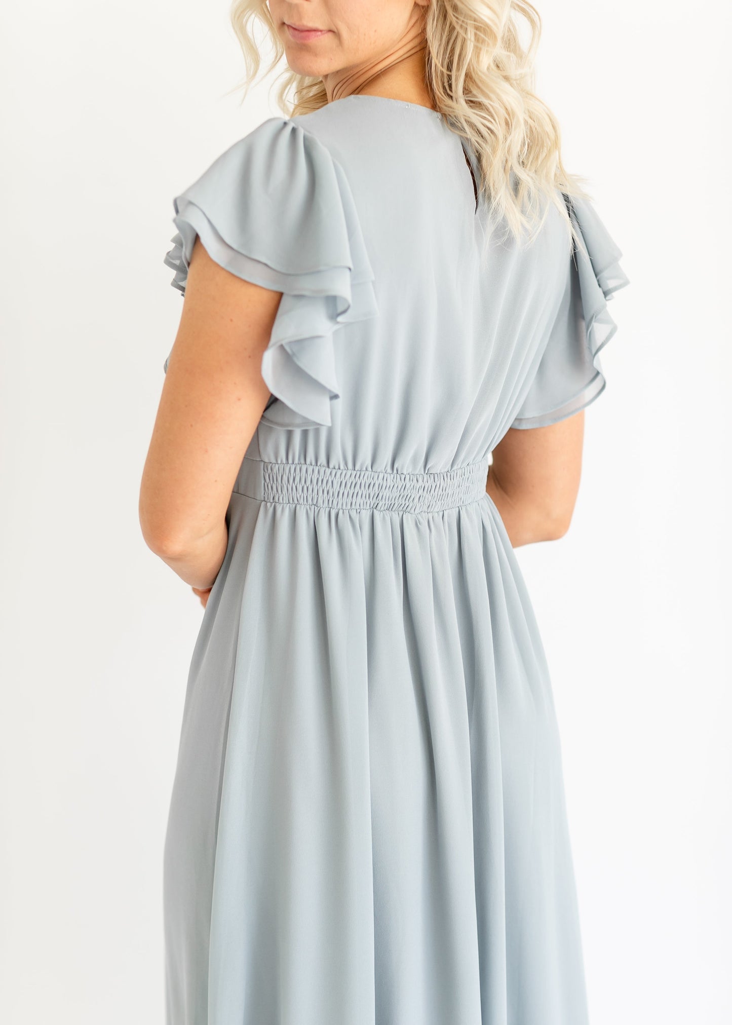 Chiffon Ruffle Sleeve Maxi Dress FF Dresses