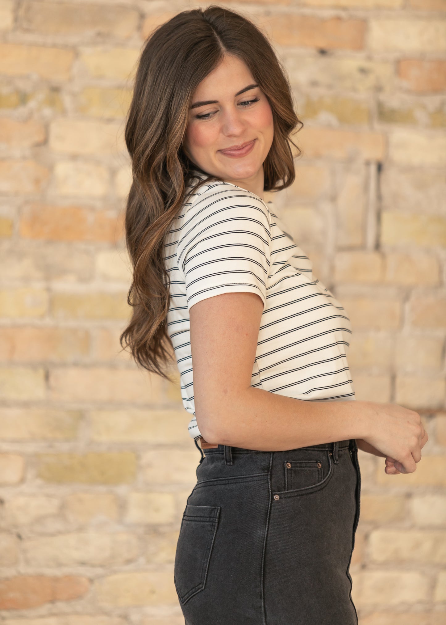 Chloe Essential Black Striped Tee IC Tops