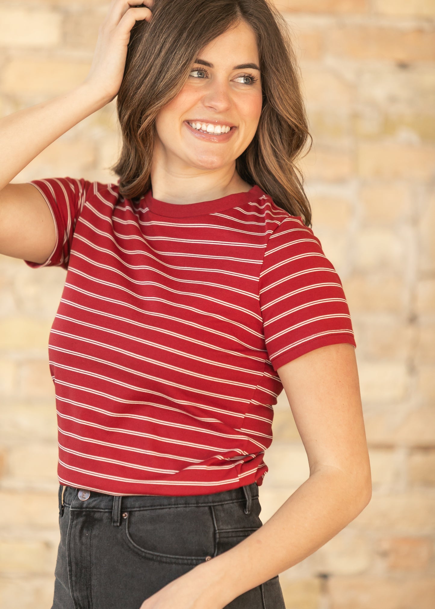Chloe Essential Red Striped Tee IC Tops