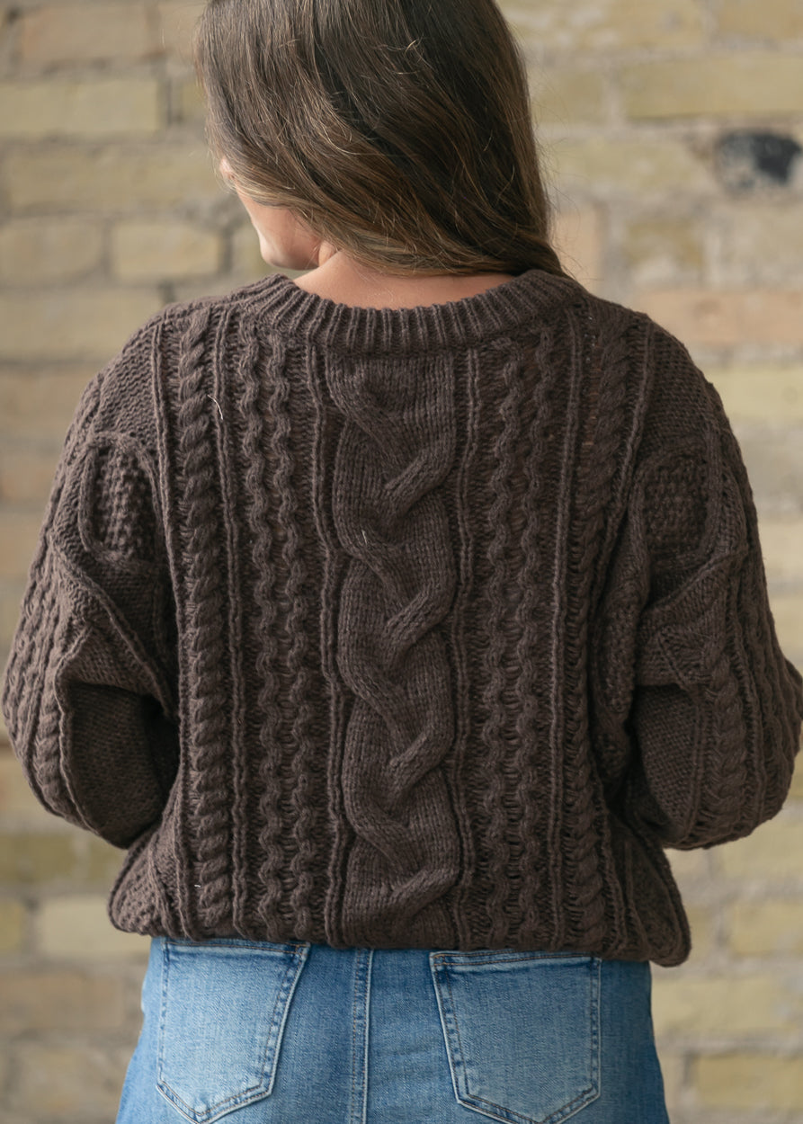 Chocolate Brown Cable Knit Sweater FF Tops