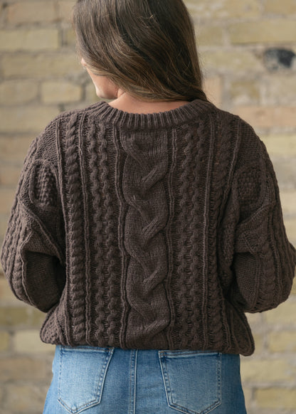 Chocolate Brown Cable Knit Sweater FF Tops