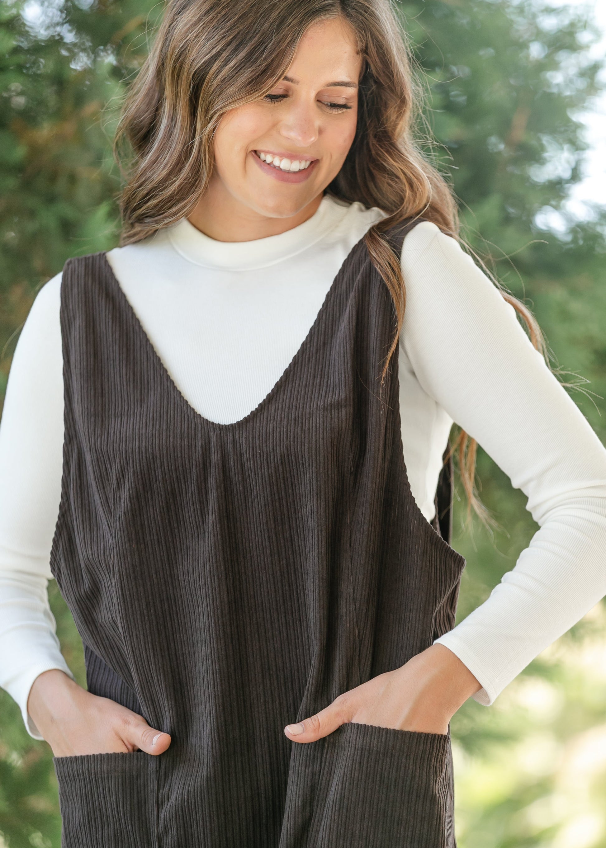Chocolate Corduroy Overall Dress FF Dresses