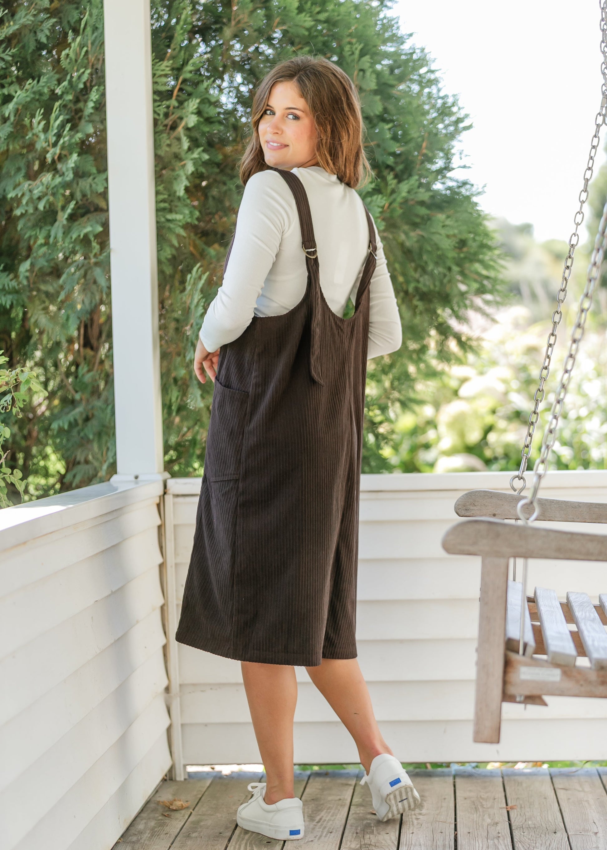 Chocolate Corduroy Overall Dress FF Dresses