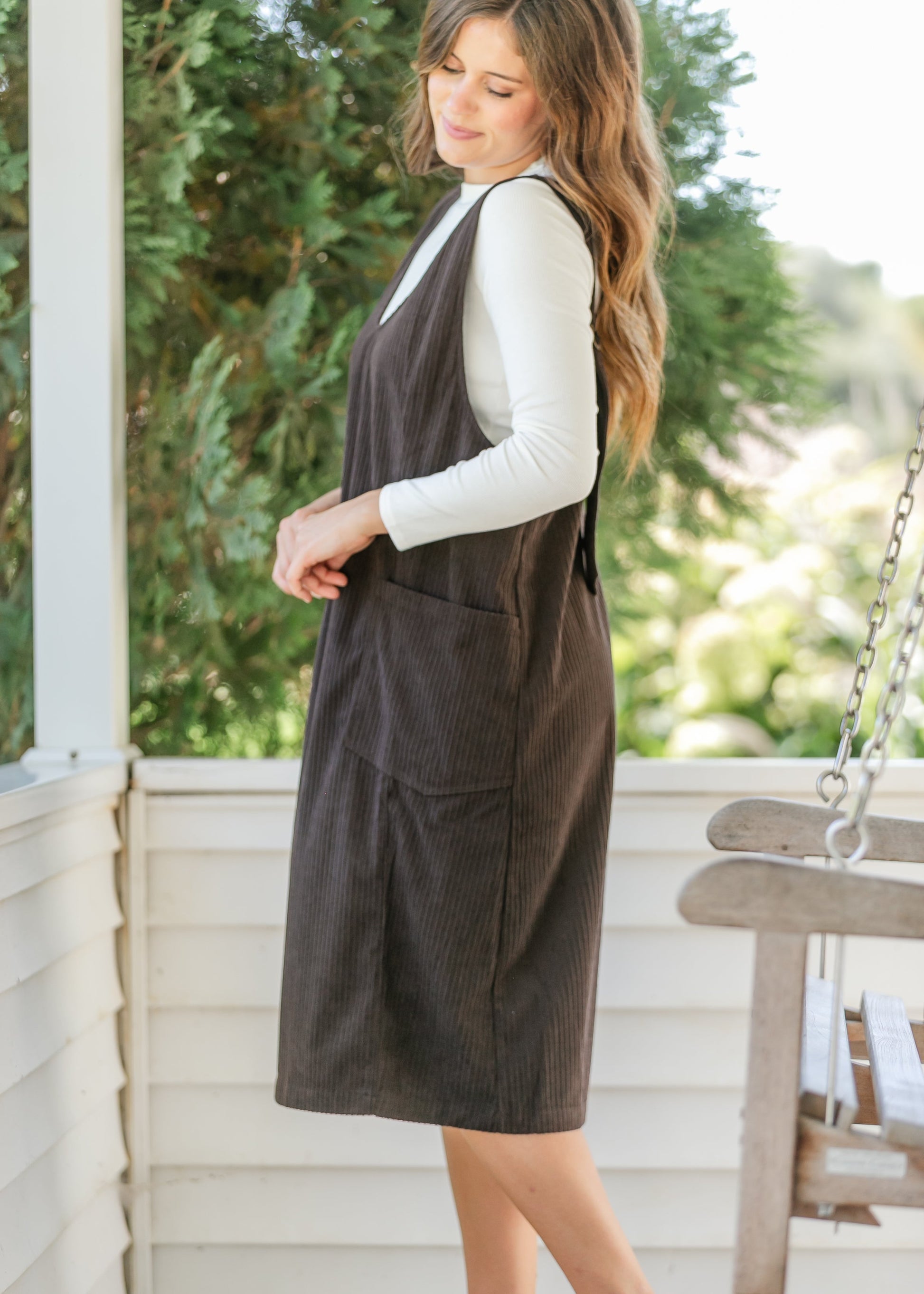 Chocolate Corduroy Overall Dress FF Dresses