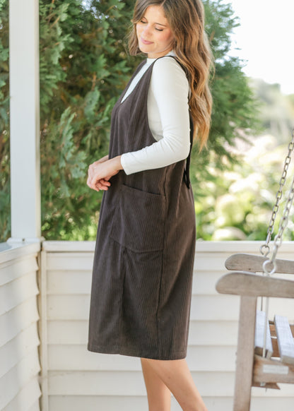 Chocolate Corduroy Overall Dress FF Dresses