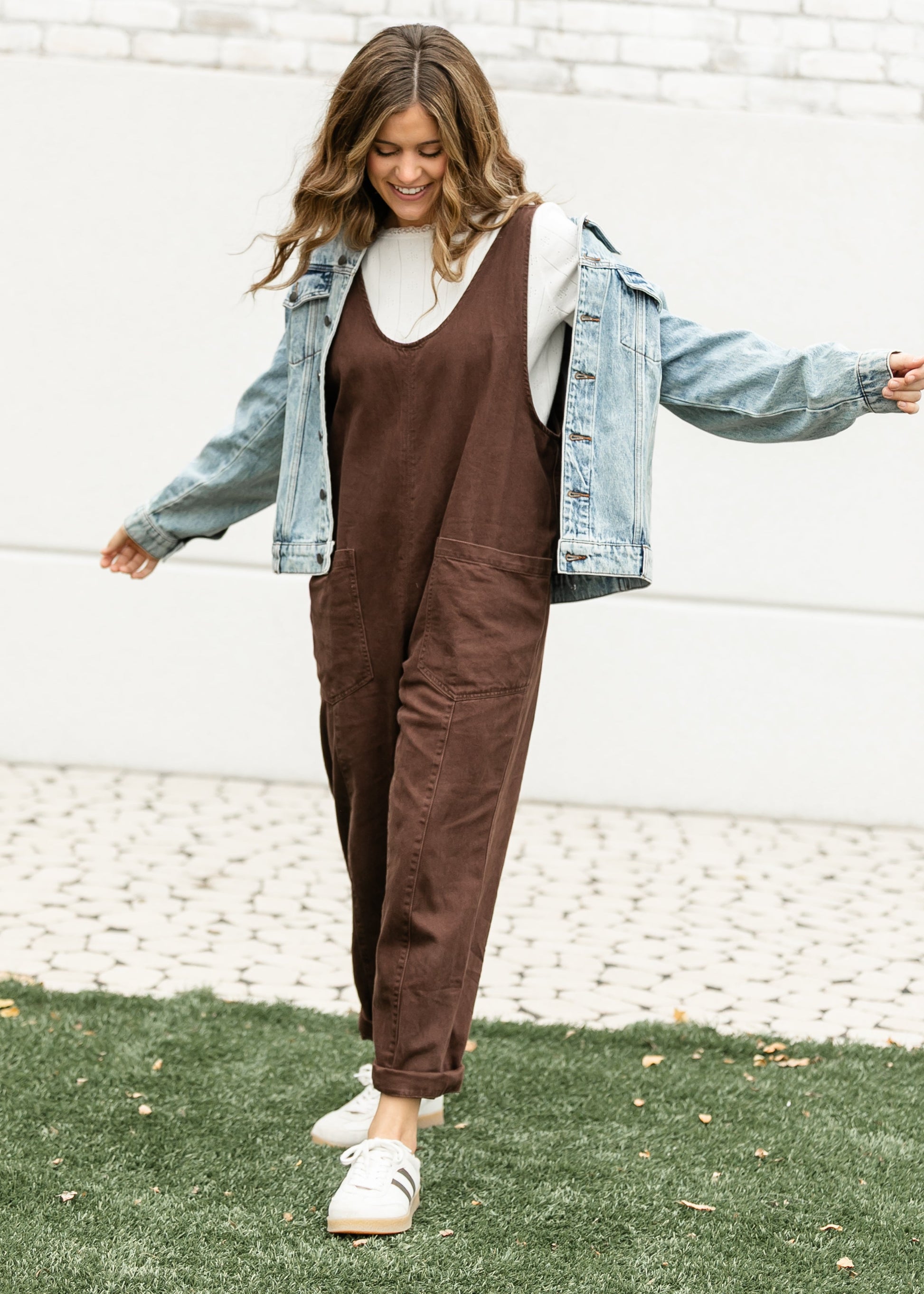 Chocolate Denim Wide Leg Overalls FF Pants