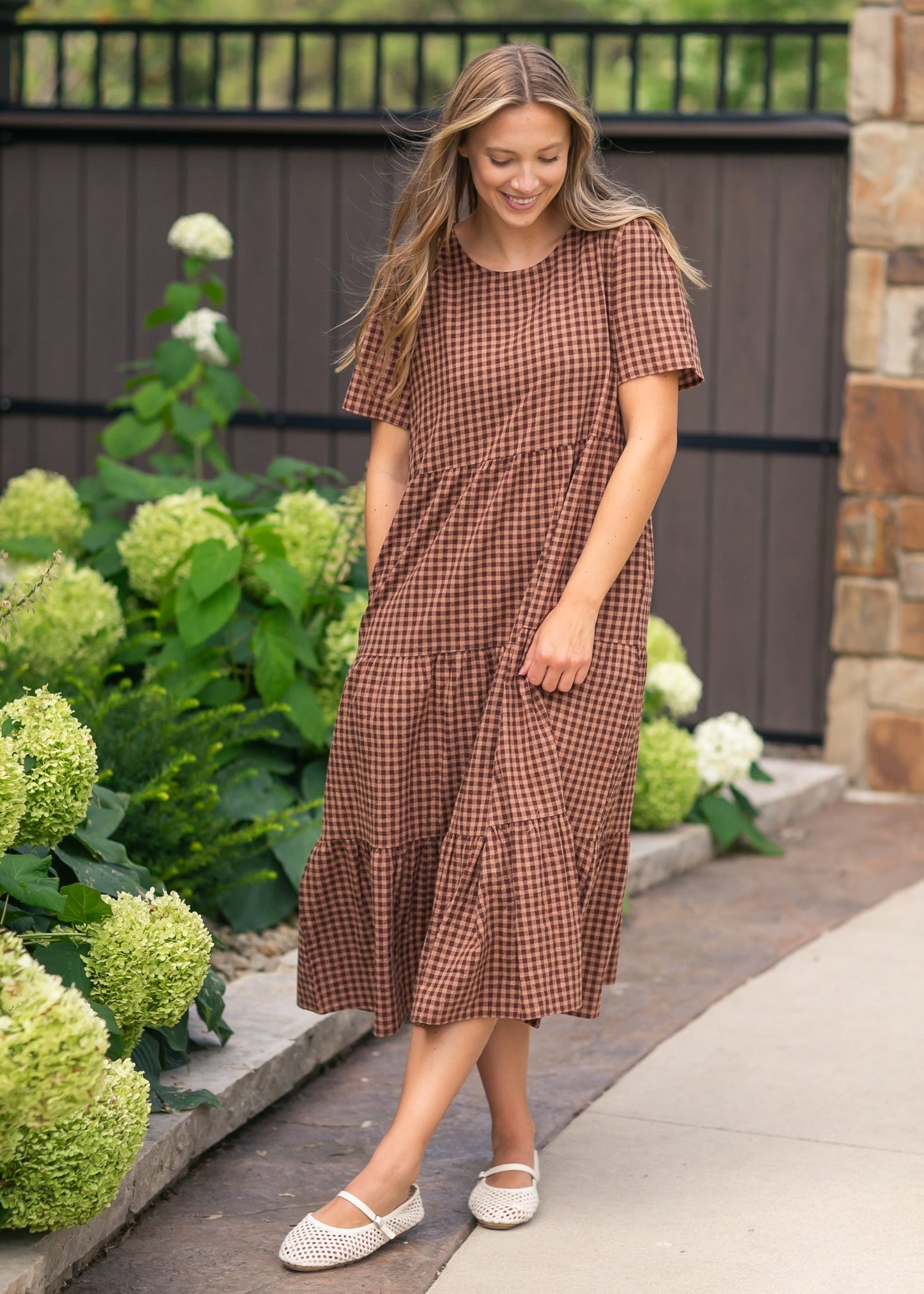 Chocolate Gingham Tiered Dress FF Dresses