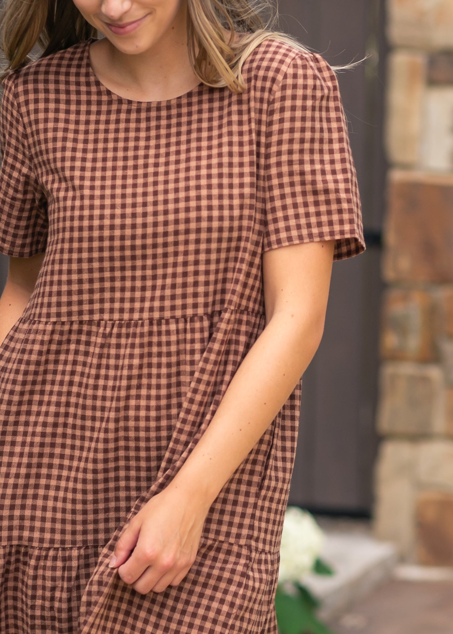 Chocolate Gingham Tiered Dress S Chocolate Gingham Tiered Dress S