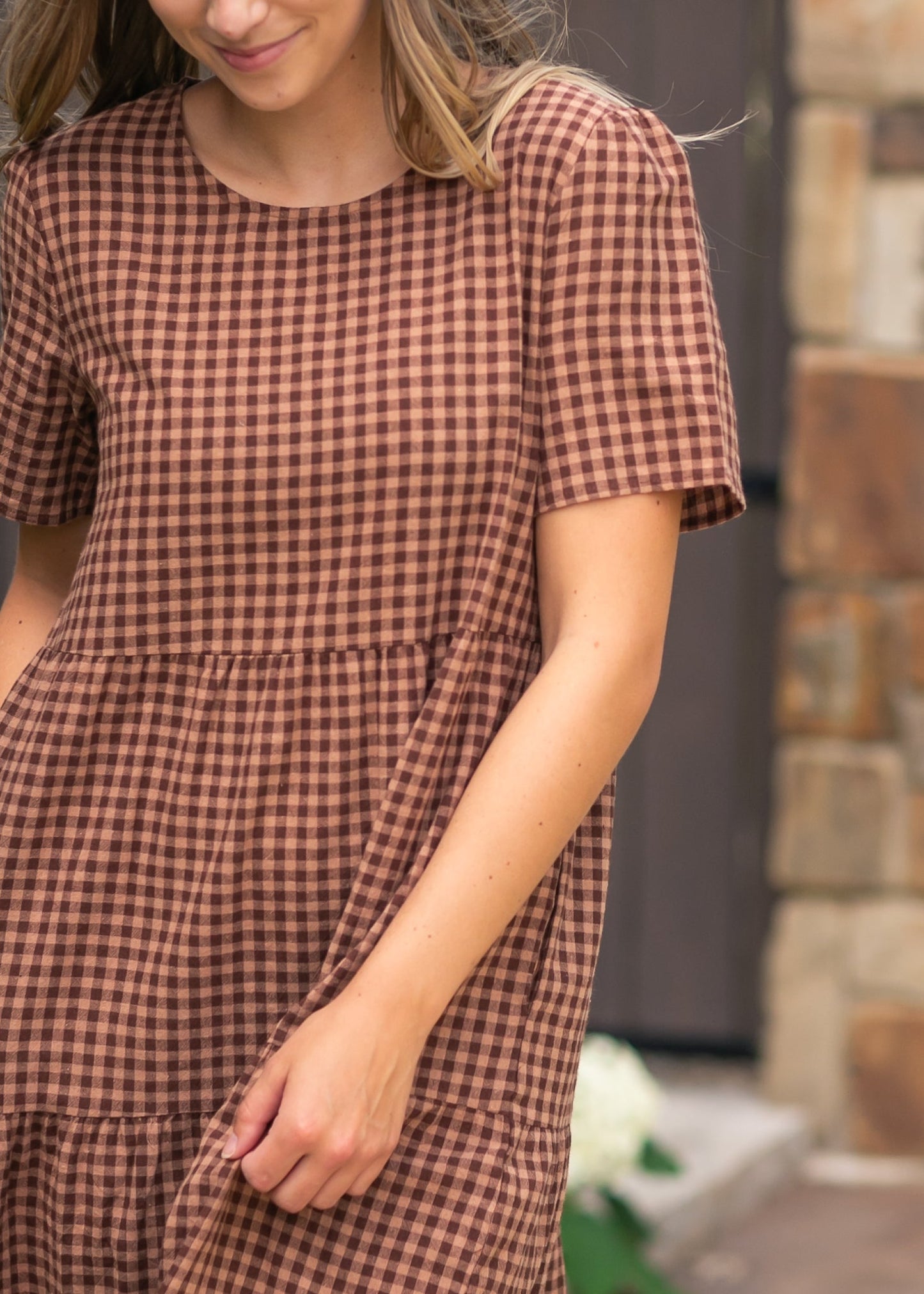 Chocolate Gingham Tiered Dress FF Dresses