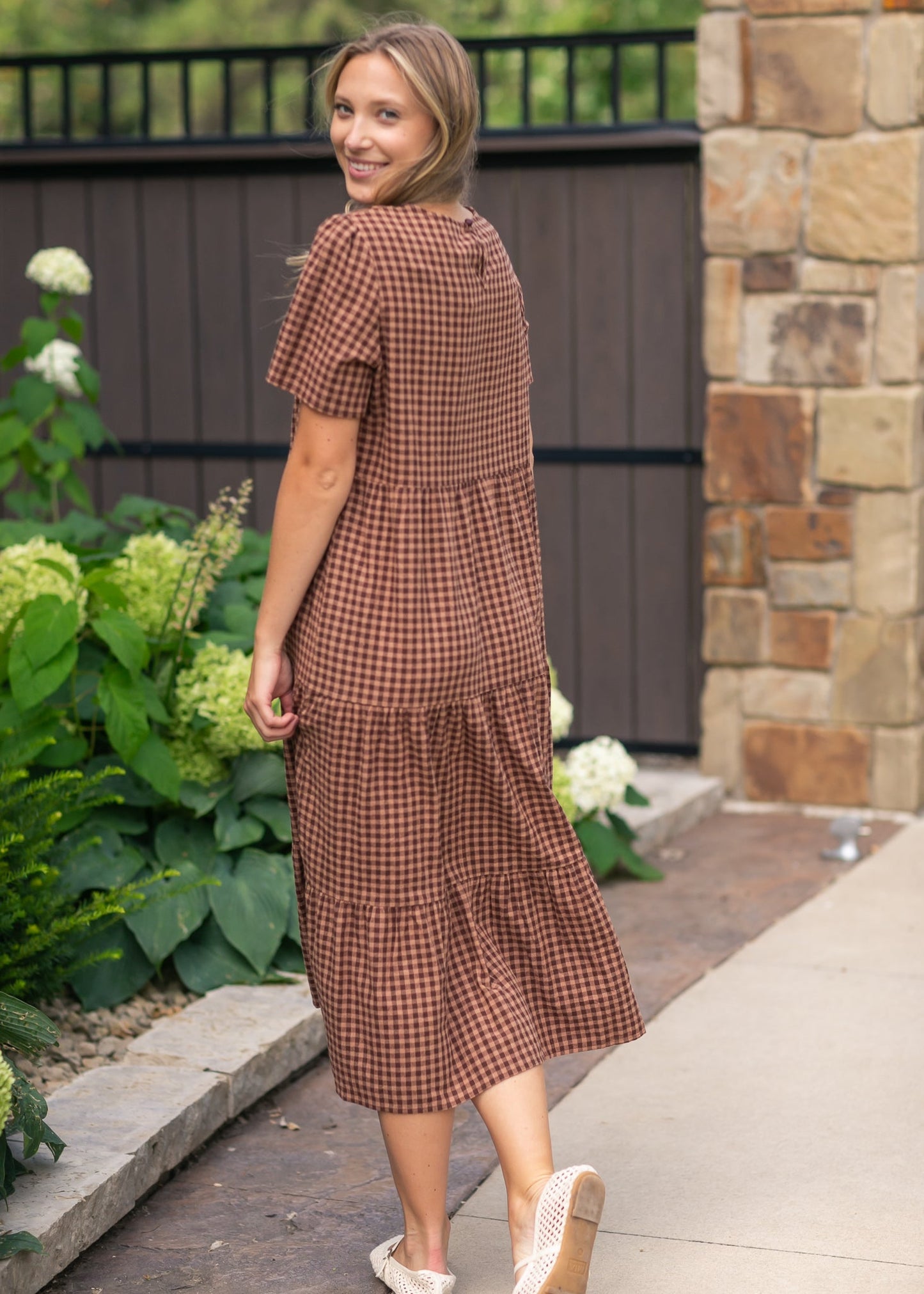 Chocolate Gingham Tiered Dress FF Dresses