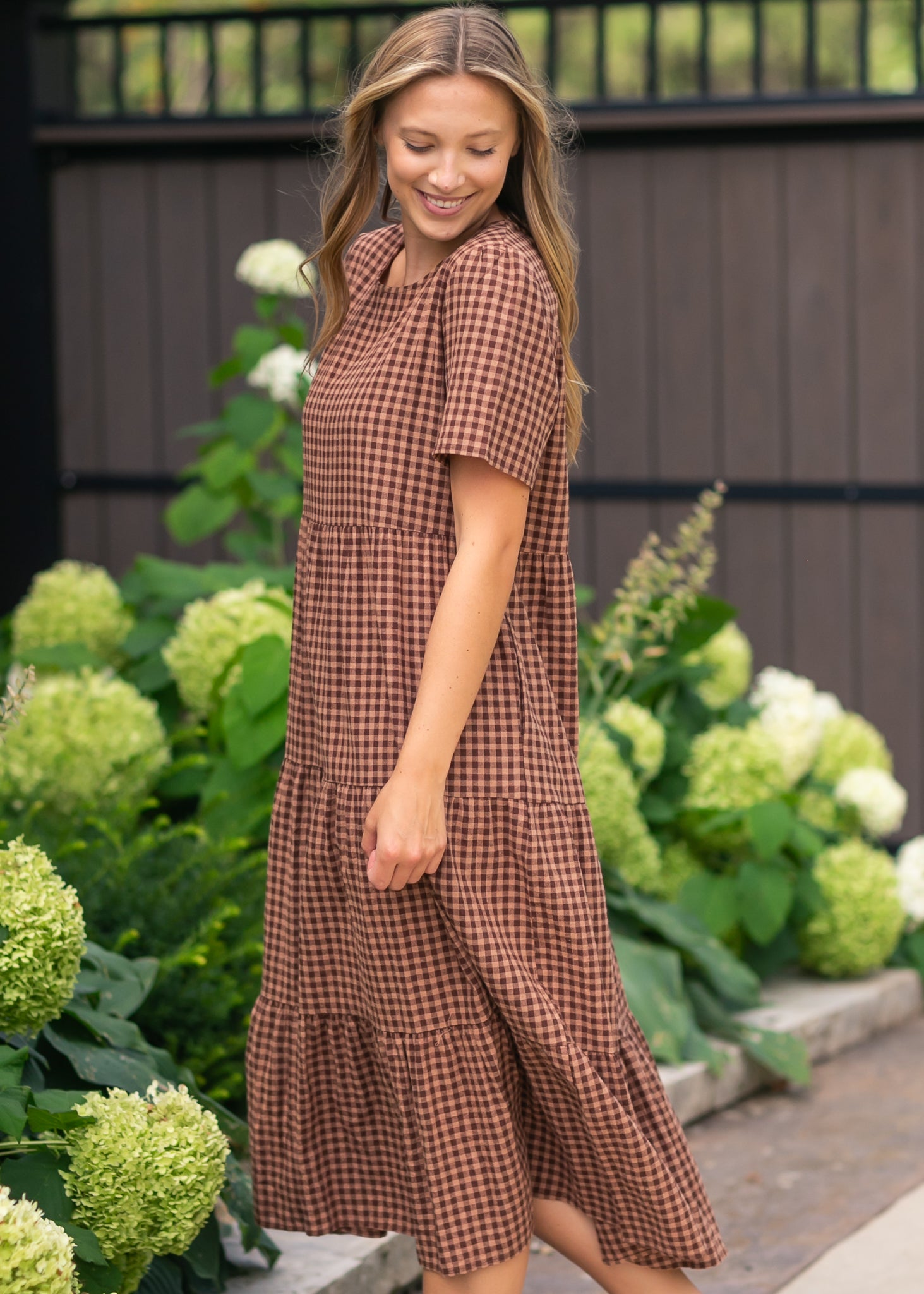 Chocolate Gingham Tiered Dress  Inherit Co.