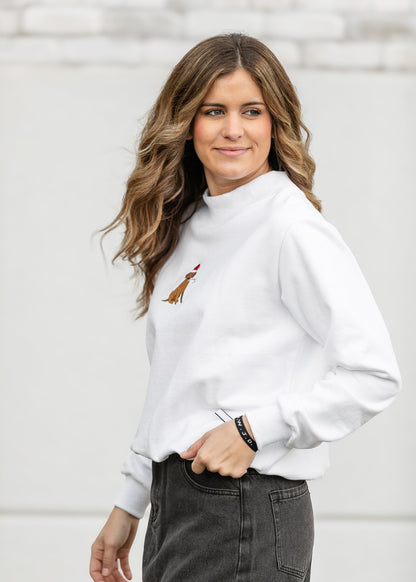 Christmas Dog Embroidered Mockneck Pullover FF Tops