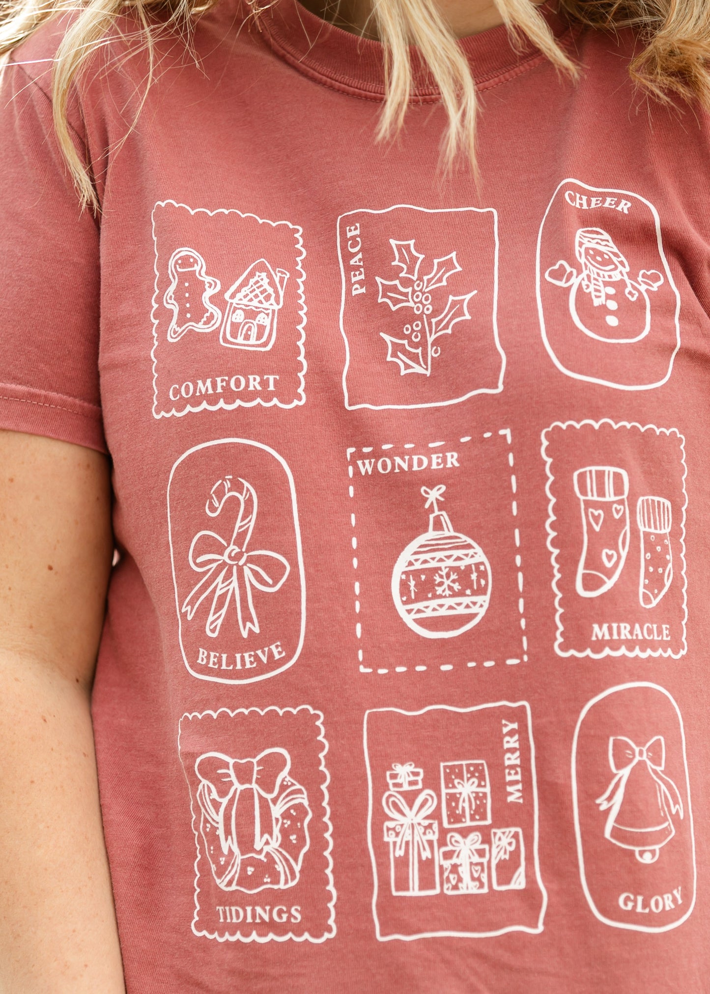 Christmas Stamps Holiday Graphic T-Shirt FF Tops