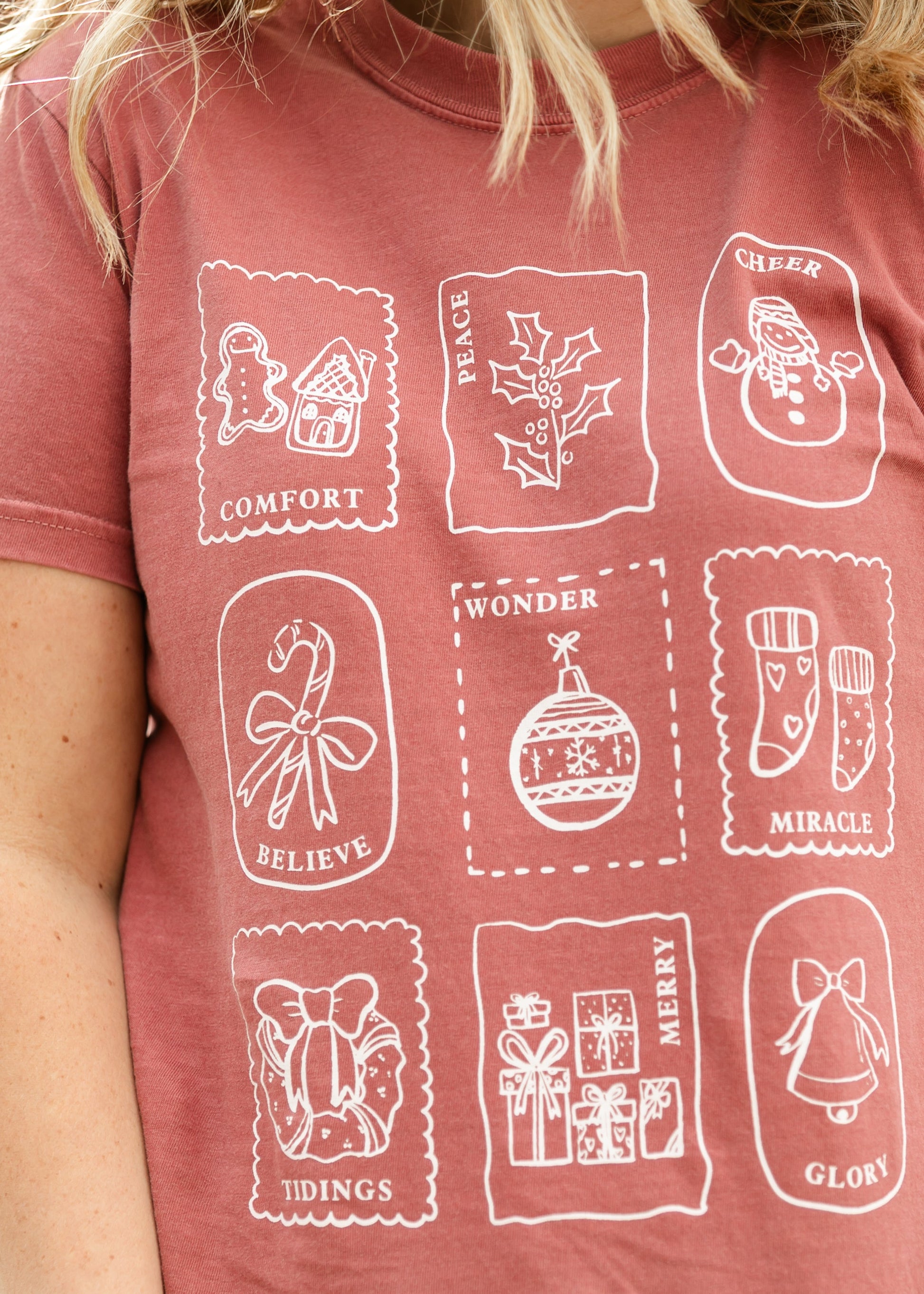 Christmas Stamps Holiday Graphic T-Shirt FF Tops