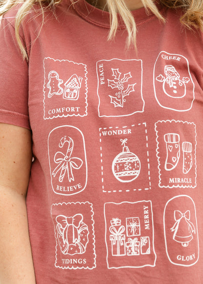 Christmas Stamps Holiday Graphic T-Shirt FF Tops