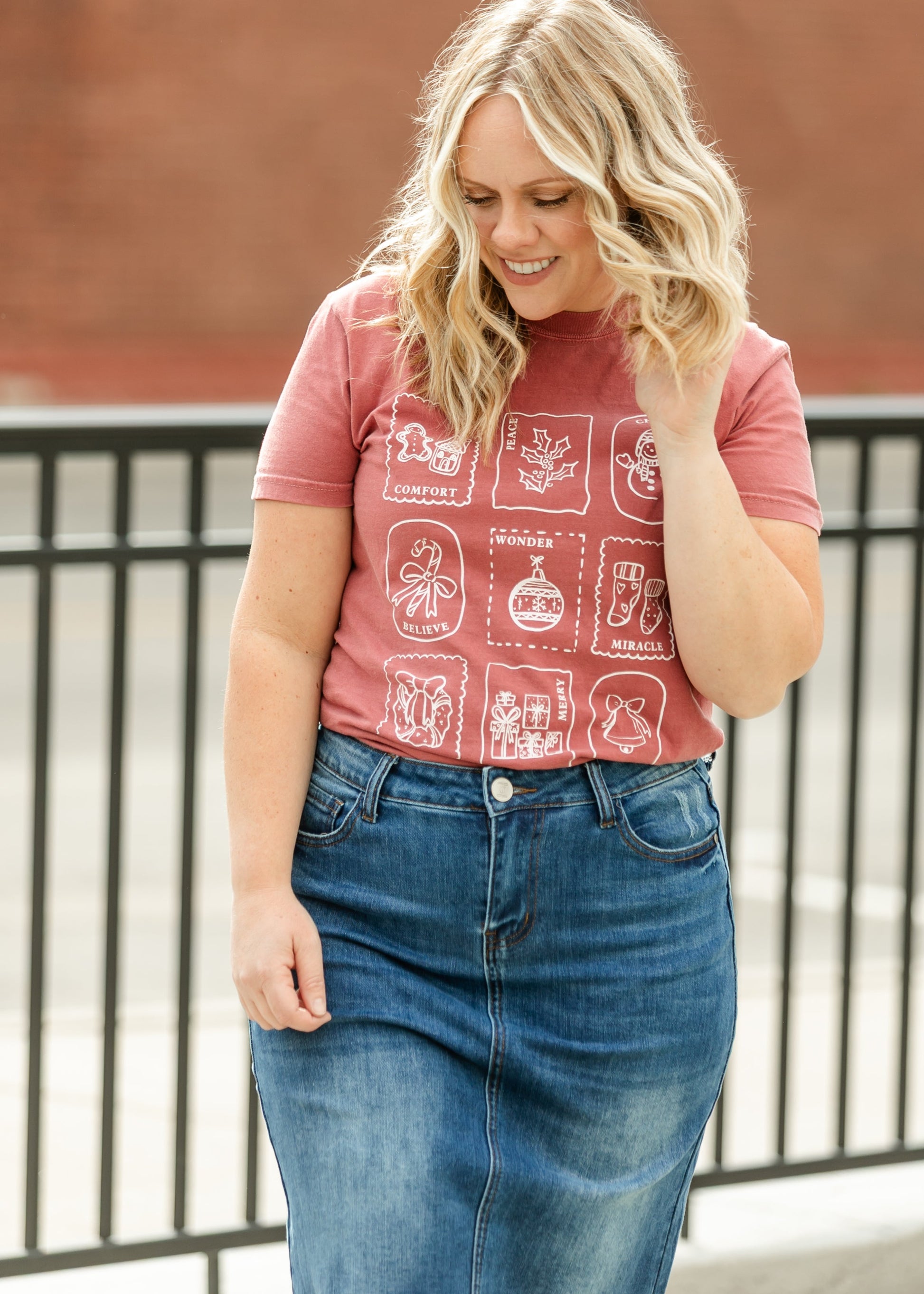 Christmas Stamps Holiday Graphic T-Shirt FF Tops