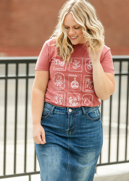 Christmas Stamps Holiday Graphic T-Shirt FF Tops