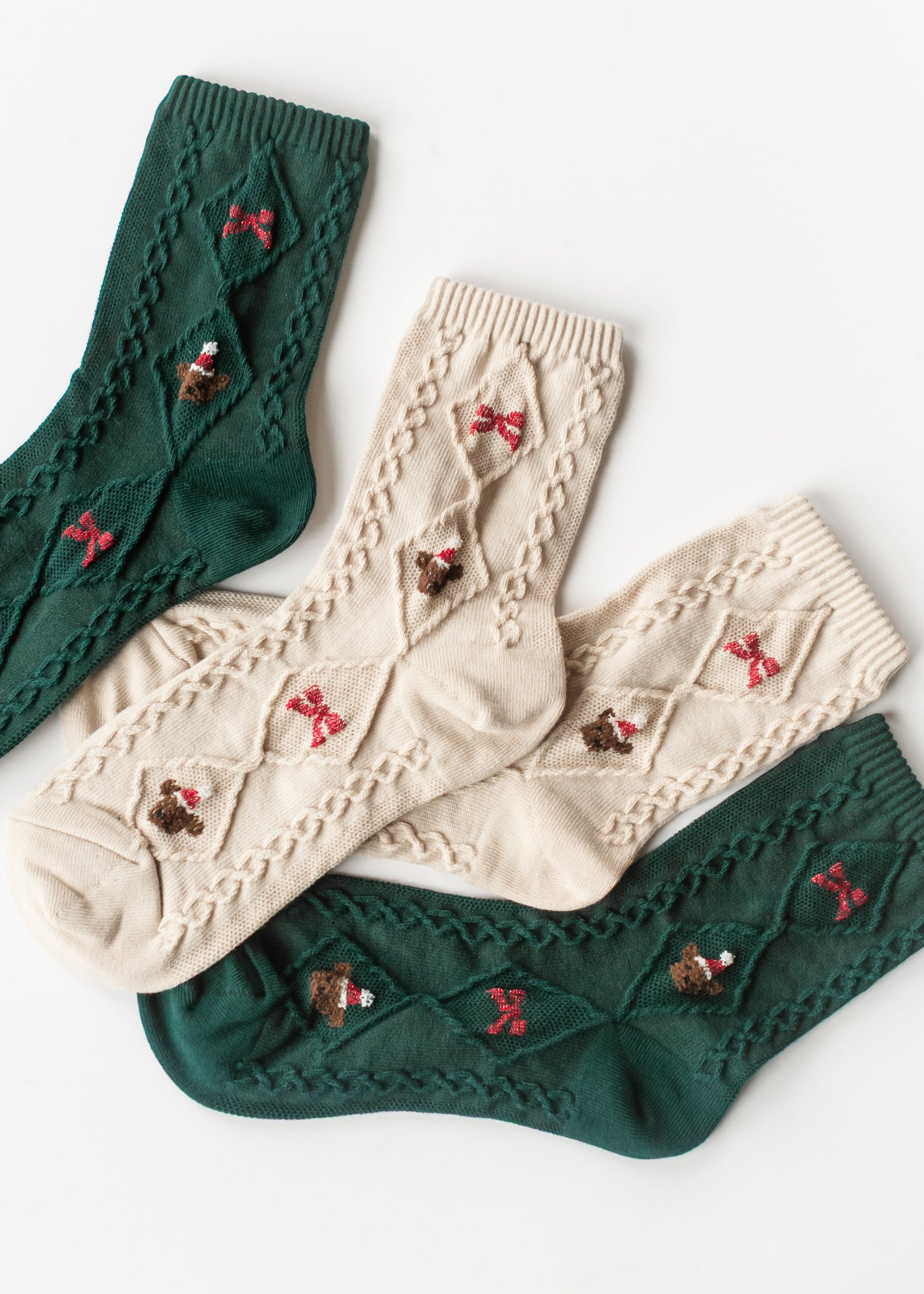 Christmas Teddy Bear Crew Sock Accessory