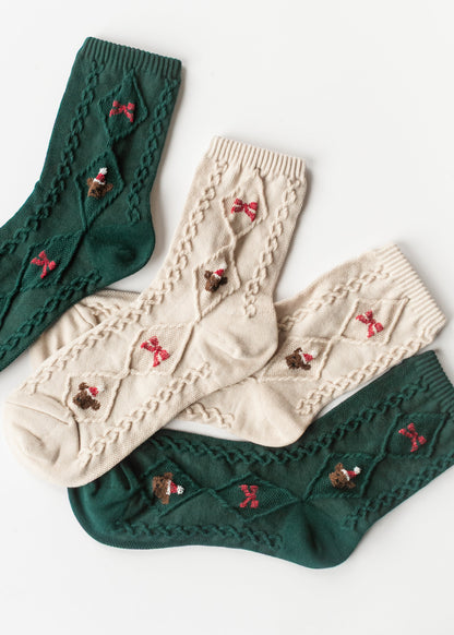 Christmas Teddy Bear Crew Sock Accessory