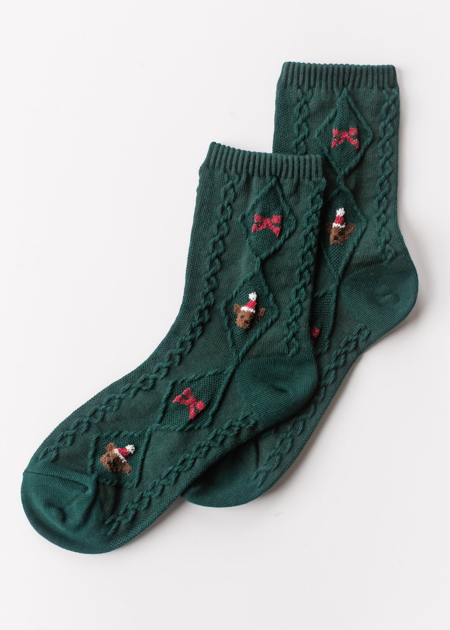 Christmas Teddy Bear Crew Sock Accessory Green