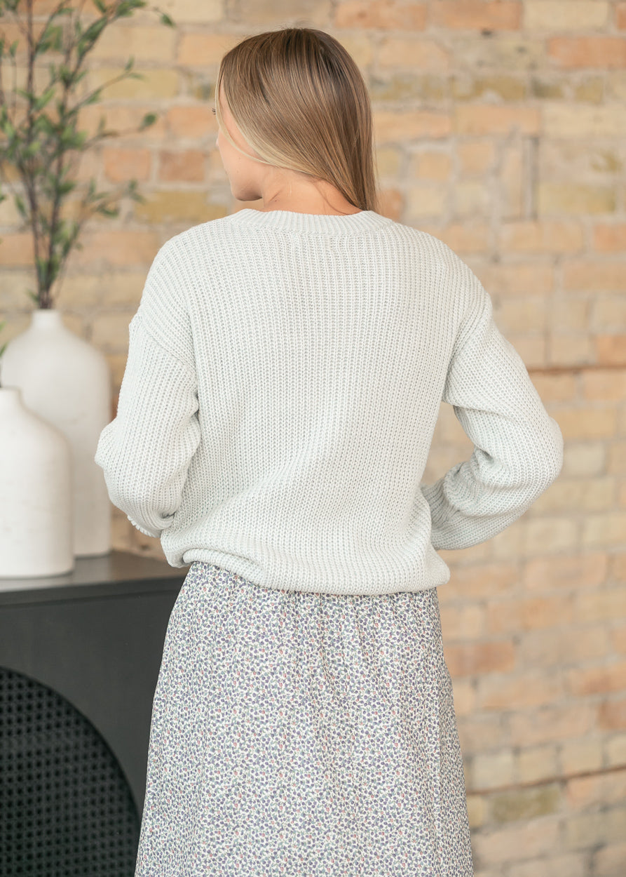 Chunky Knit Acid Wash Sweater with Raw Seam Details FF Tops