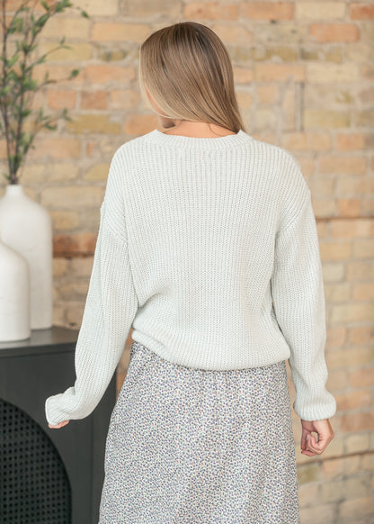 Chunky Knit Acid Wash Sweater with Raw Seam Details FF Tops