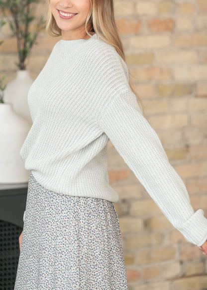 Chunky Knit Acid Wash Sweater with Raw Seam Details FF Tops