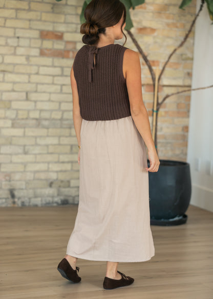 Chunky Knit Mixed Media Midi Dress FF Dresses