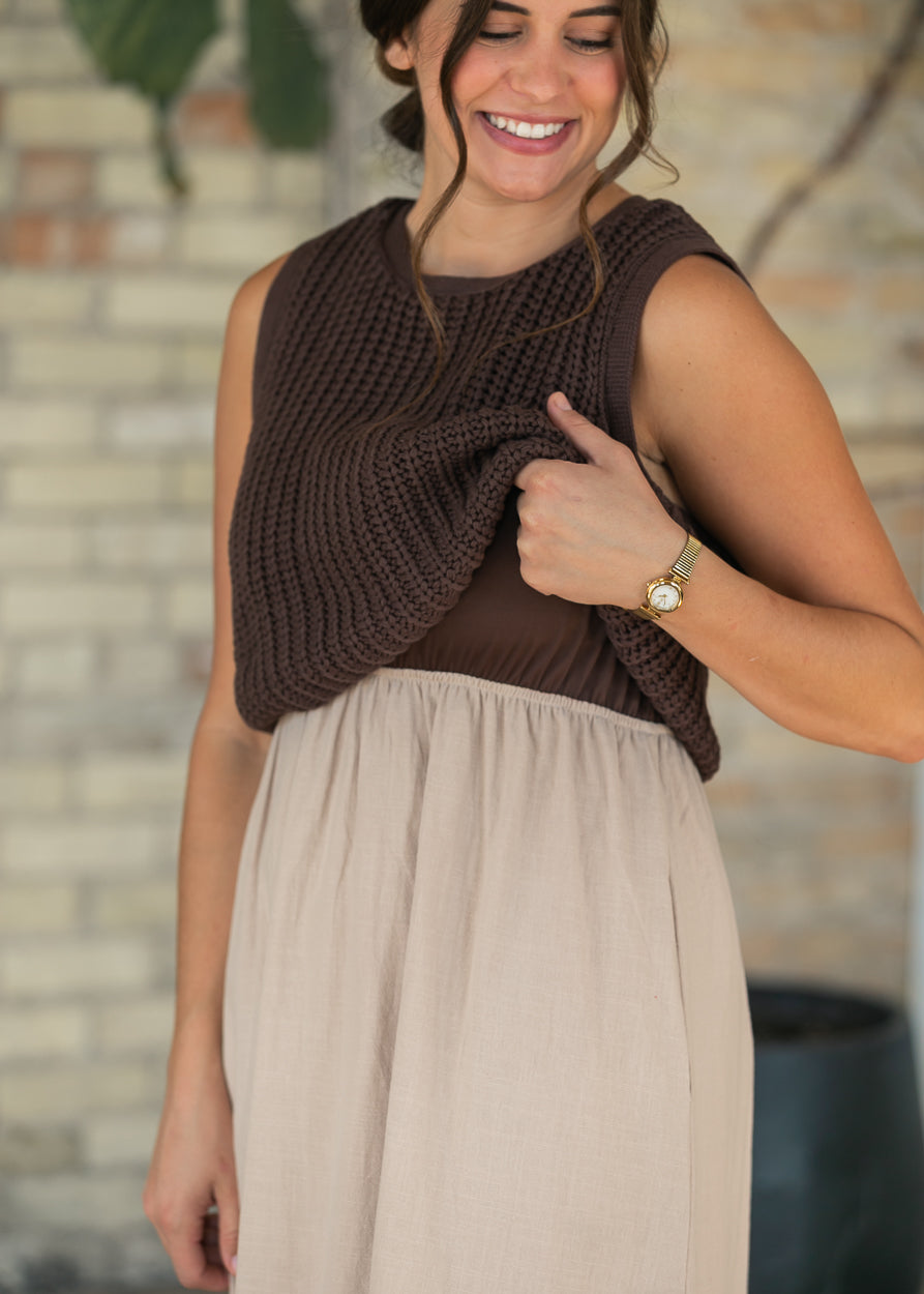 Chunky Knit Mixed Media Midi Dress FF Dresses