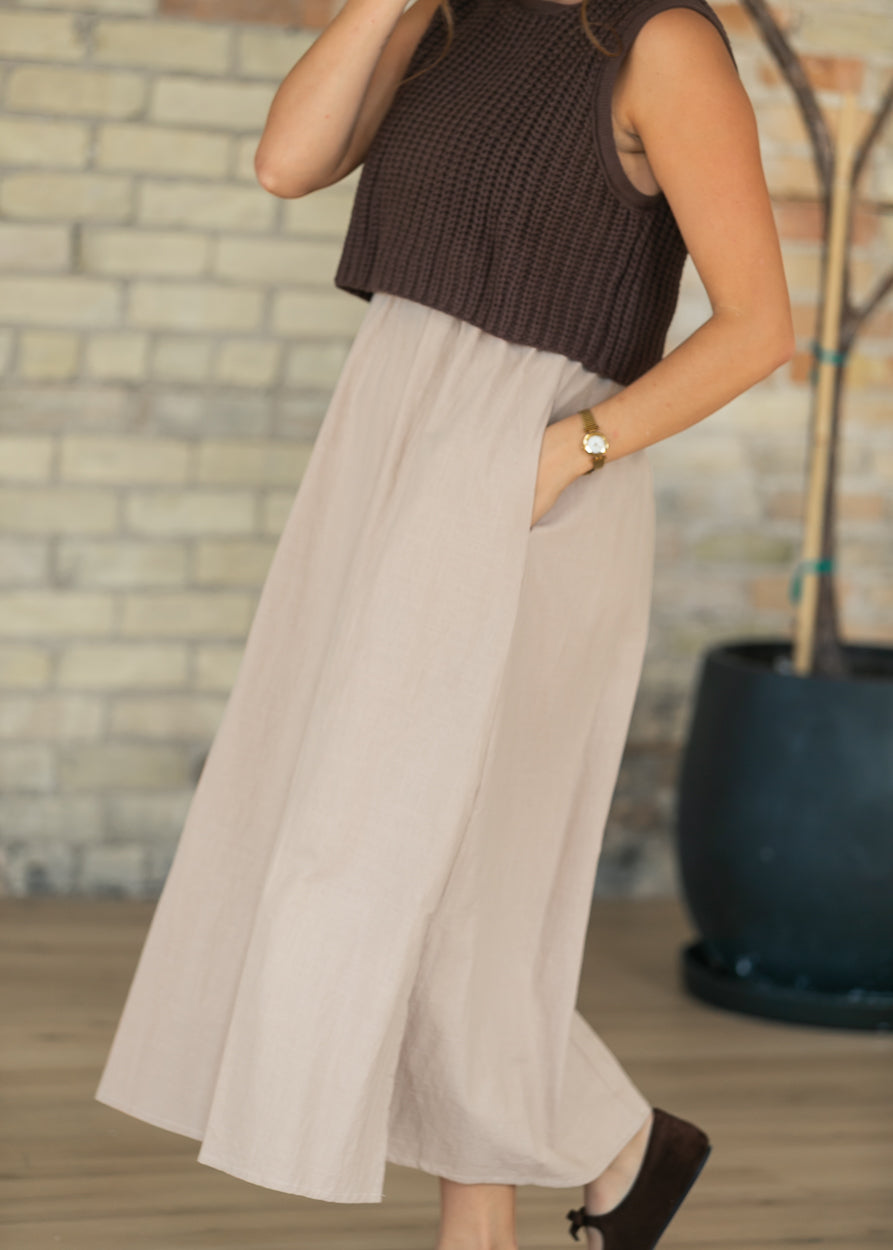Chunky Knit Mixed Media Midi Dress FF Dresses