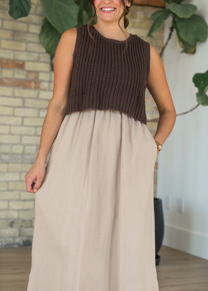 Chunky Knit Mixed Media Midi Dress FF Dresses S