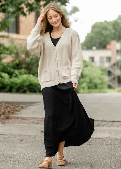 Chunky Knit Varsity Button Up Cardigan FF Tops