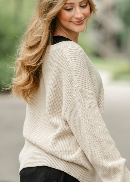 Chunky Knit Varsity Button Up Cardigan FF Tops