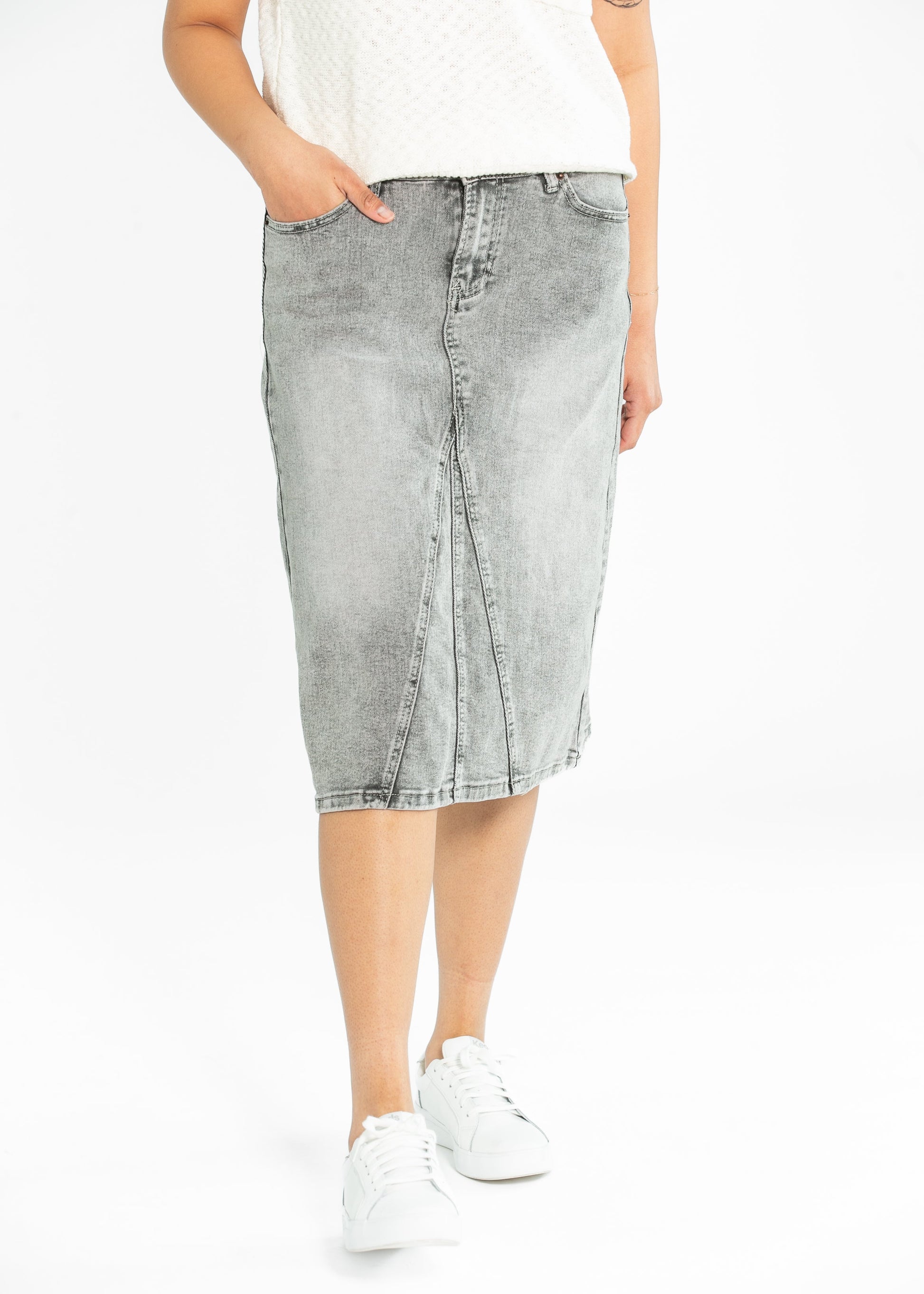 Claire A-line Denim Midi Skirt IC Skirts