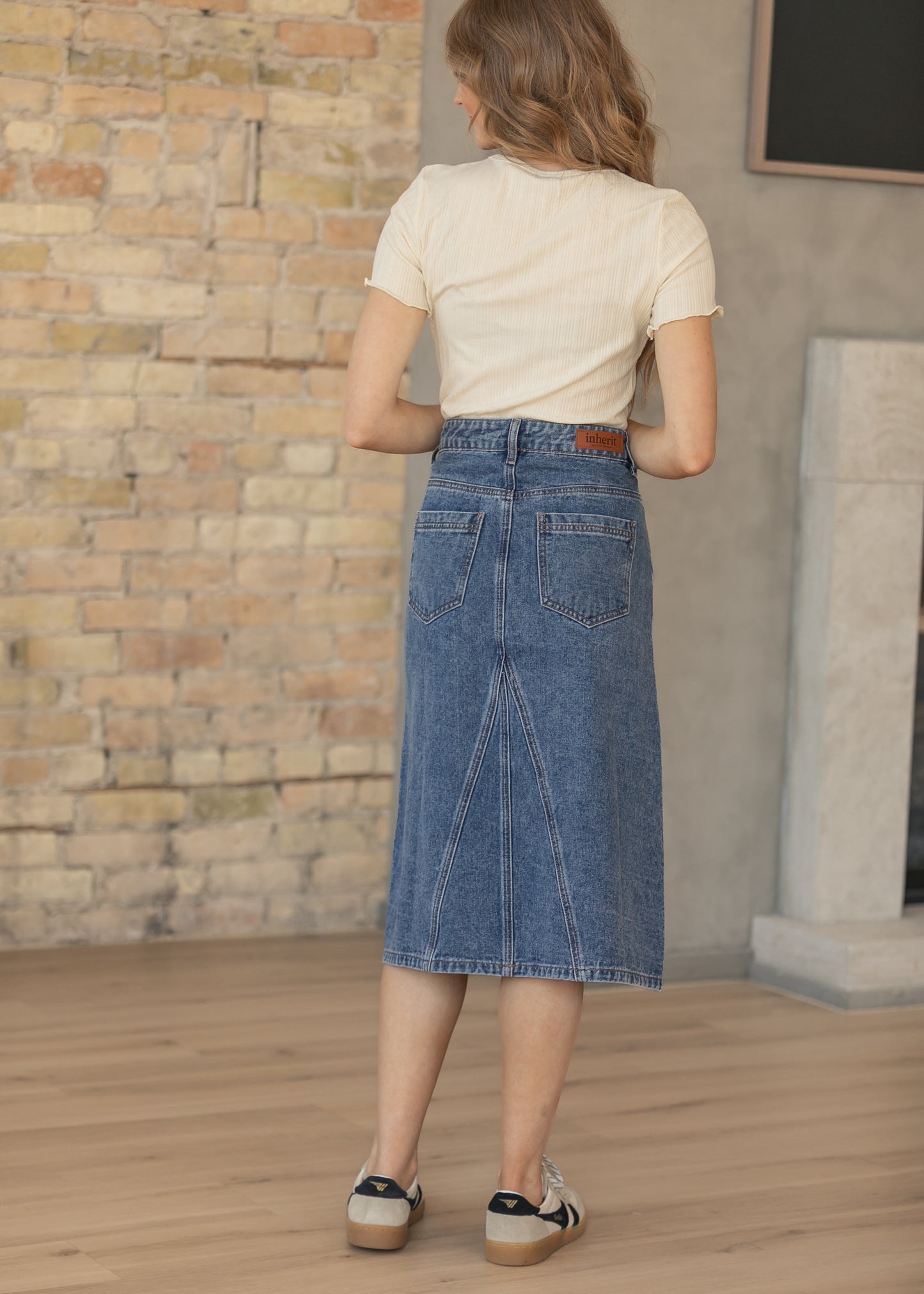 Claire Medium Wash Midi Denim Skirt IC Skirts