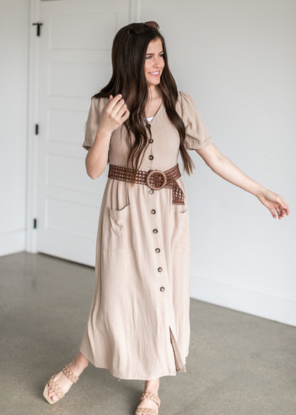 Clara Button-Up Short Sleeve Midi Dress - FINAL SALE FF Dresses