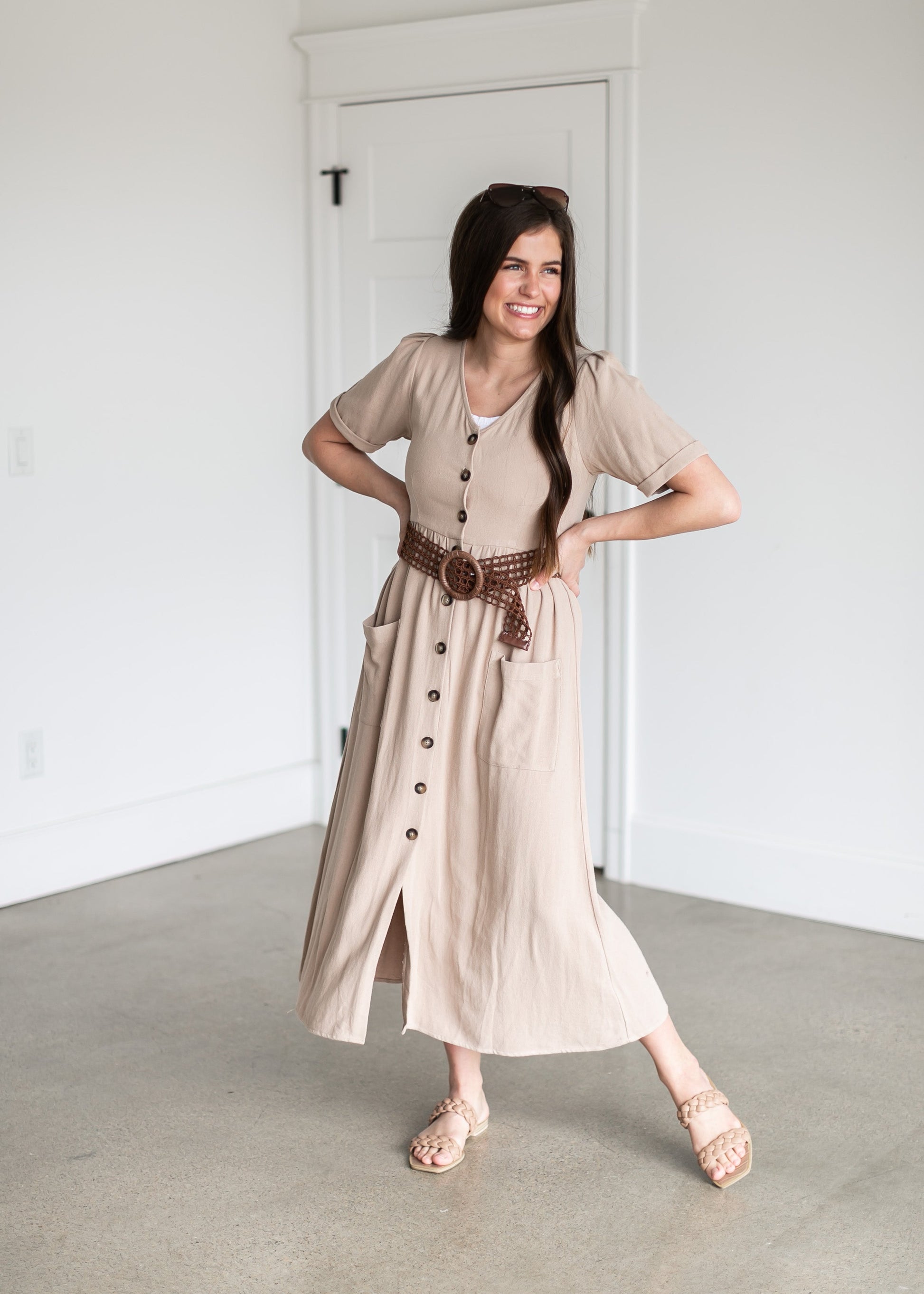 Clara Button-Up Short Sleeve Midi Dress - FINAL SALE FF Dresses